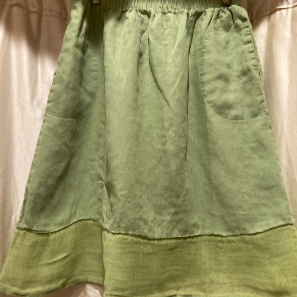 FLAX 100% Linen Skirt- Green Medium